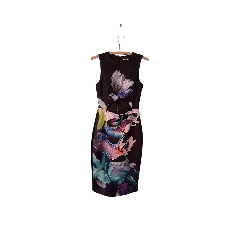 Finders Keepers Small Black Floral Last Chance Open Cut Dress 16” PTP 25” Waist